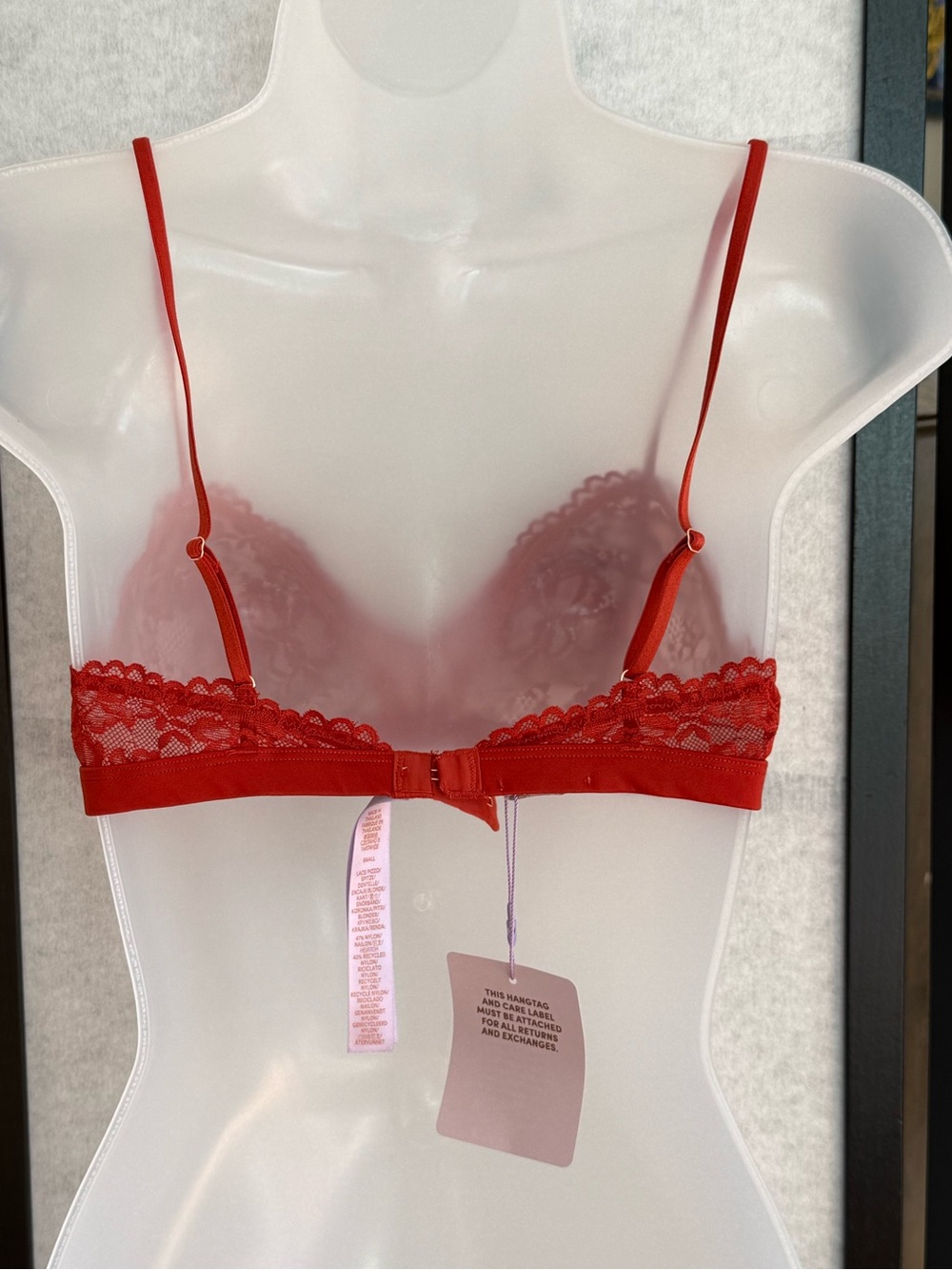 Savage X Fenty Red Floral Lace Bralette NWT Size Small Sheer Unlined Lingerie - Picture 2 of 8
